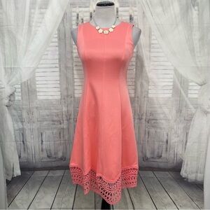 Jessica Howard Size 6P 6 Petite Pink Dress Sleeveless Fit & Flare Crochet Hem